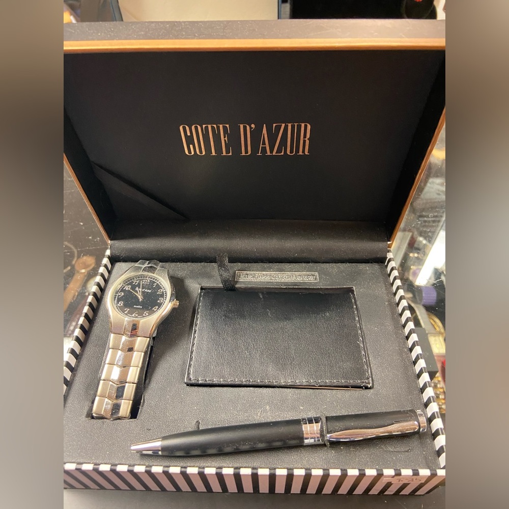 COTE D’AZUR GORGEOUS MEN GIFT SET WATCH,PEN AND PASSPORT COVER MSRP $99.99